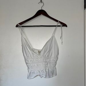 White scrunched, low cut crop-top